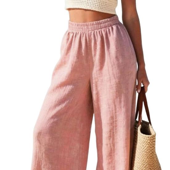 Women Pants Elastic High Waist Wide Leg Loose Fit Trousers Pure Color Summer Spring Casual Beach Vacation Long Pants