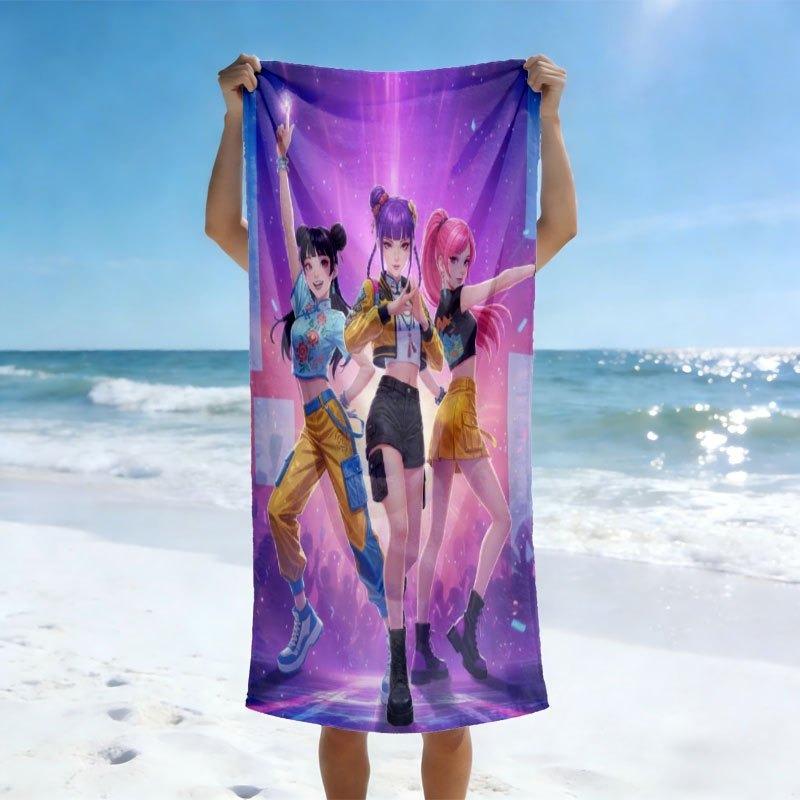 Cute K-Pop Anime Girl Group Stage Beach Towel Microfiber Soft Quick Dry Gym Sports Towel Idol Bath Towel For Bathroom Swimming
