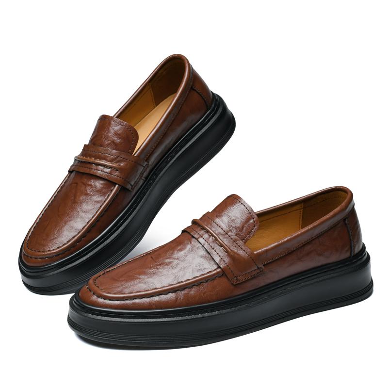 Premium Genuine Leather Men's Loafers Business Casual Slip-On Shoes with Thick Sole Height Increase Wedding Office Shoes