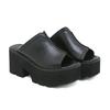 Fashion Big Size 43 Open Head Block Heel Chunky Platform Slippers Women Summer Shoes Mules Slingback Muffin Bottom Black Leather