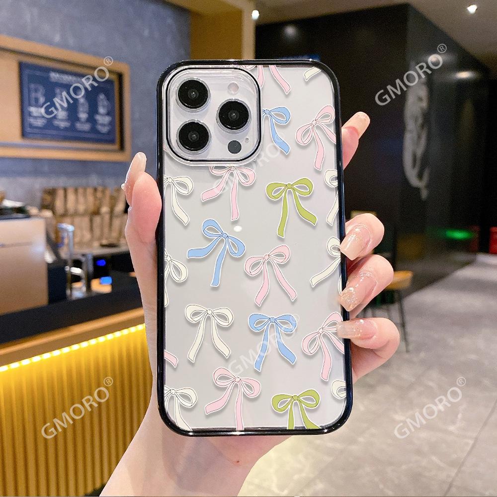 Hot-selling Korean color bow in European station iPhone16 transparent mobile phone case Apple 17 acrylic protective case