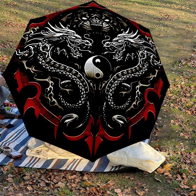 1PC Dragon Yin Yang Umbrella-8-Rib Reinforced, Automatic Open, Lightweight & Durable, Cute Fashion Accessory for Outdoor-A1265
