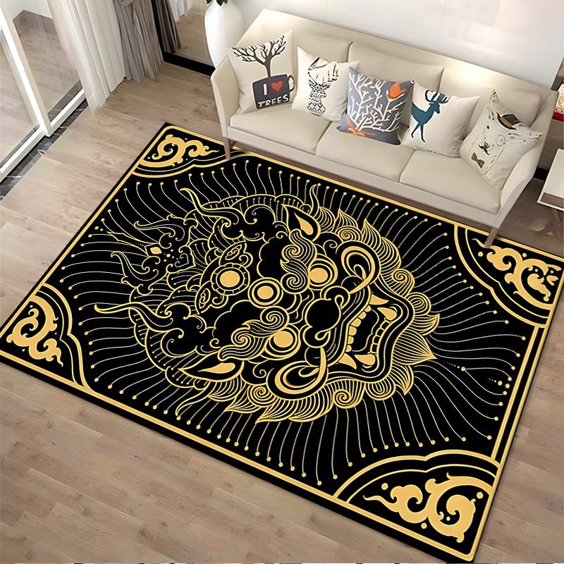 Black and Gold Oriental Dragon Pattern Carpet Rug for Home Decor Suitable for use as an anti-slip for living room bedroom sofas