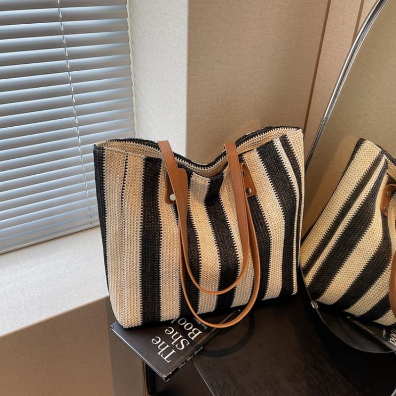 Striped large capacity tote bag women's shoulder bag