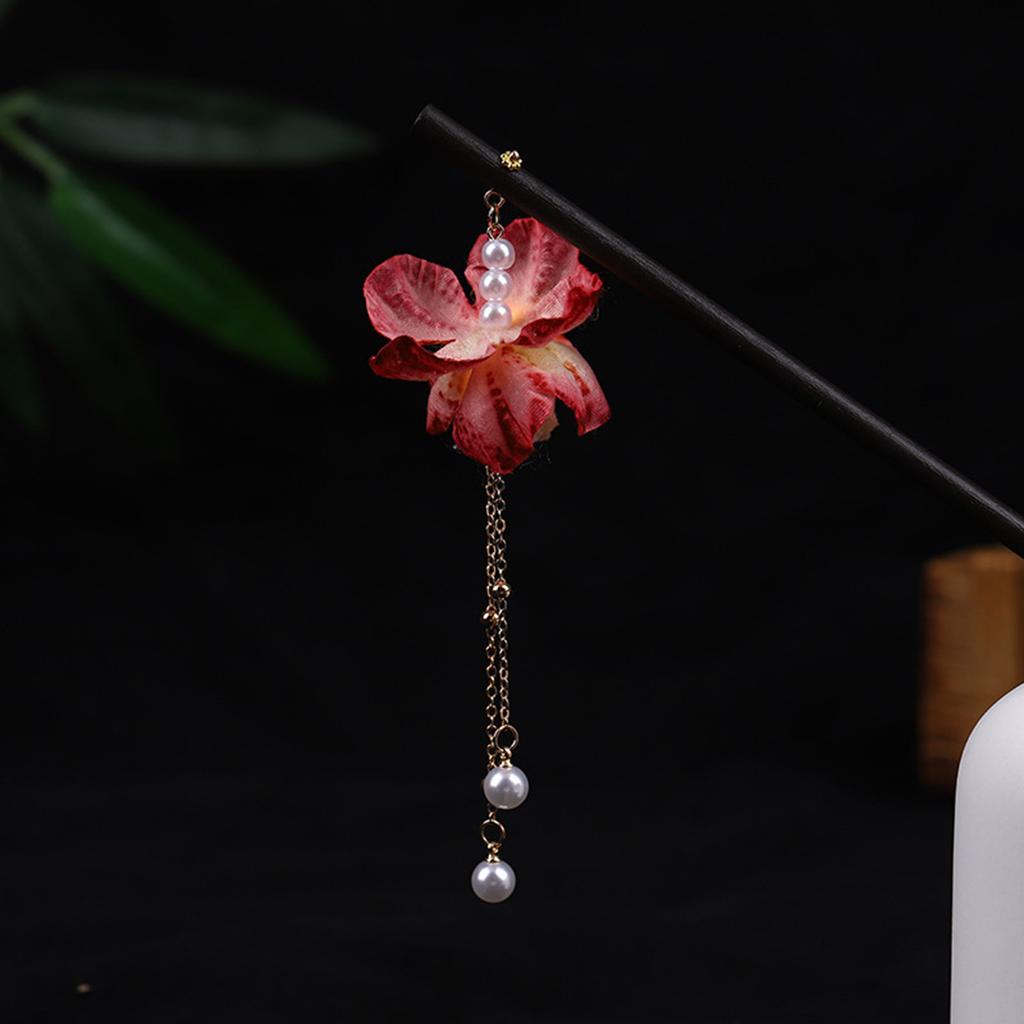 Ancient Style Magnolia Hairpin Artificial Transparent Glass Flower Tassel Hair Stick Wooden Simple Updo Hairpin New Year Gifts