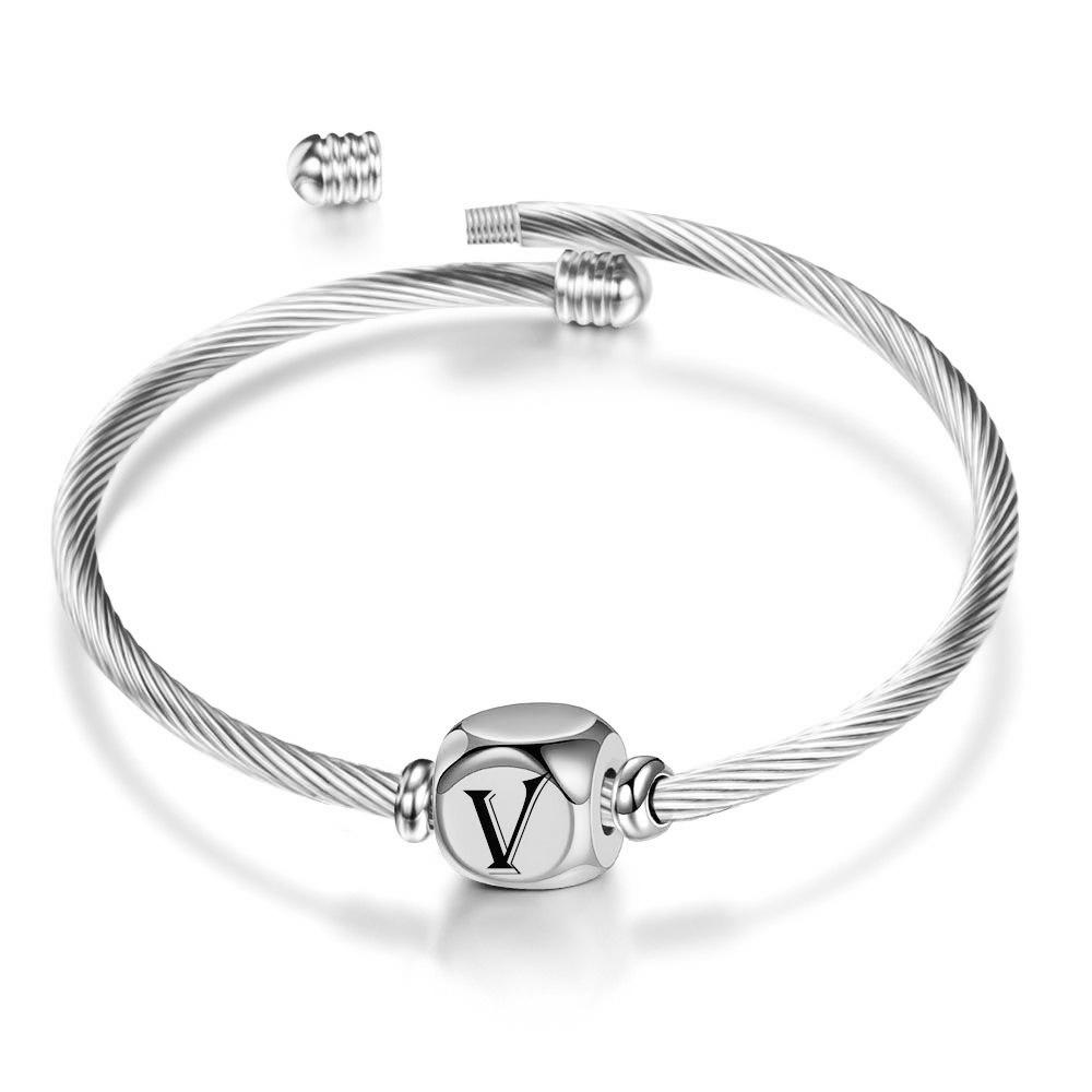 Simple Titanium Steel Open Sliding Bracelet 26 Letters All-Match Girlfriends Diy Bracelet for Women