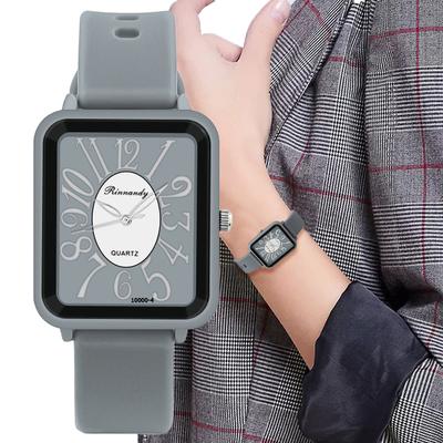 Minimalist Ladies Sports Brand Watches Fashion Square Figures Women Quartz Watch Grey Silicone Tape Matching Dress Wristwatches