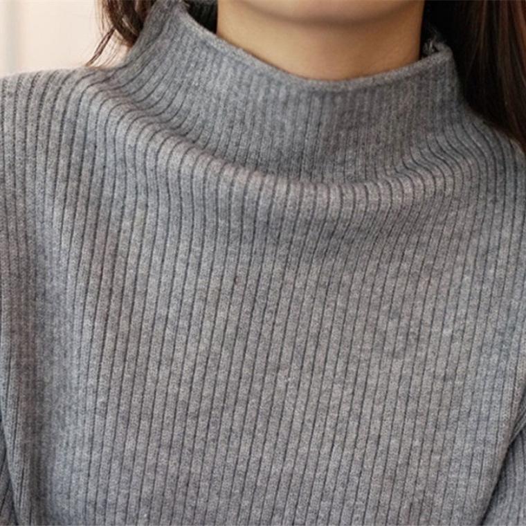 2019 Autumn/Winter Women's Korean Style Half-High Collar Pullover Sweater with Lantern Sleeves