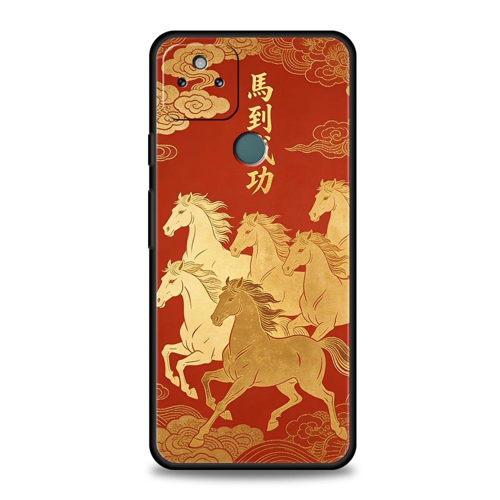 Phone Case Cover for Google Pixel 10 9 8 7 6 7A 6A Pro Shockproof Soft TPU 10 9 Pro XL Shell Capas Fundas Cartoon New Year Horse