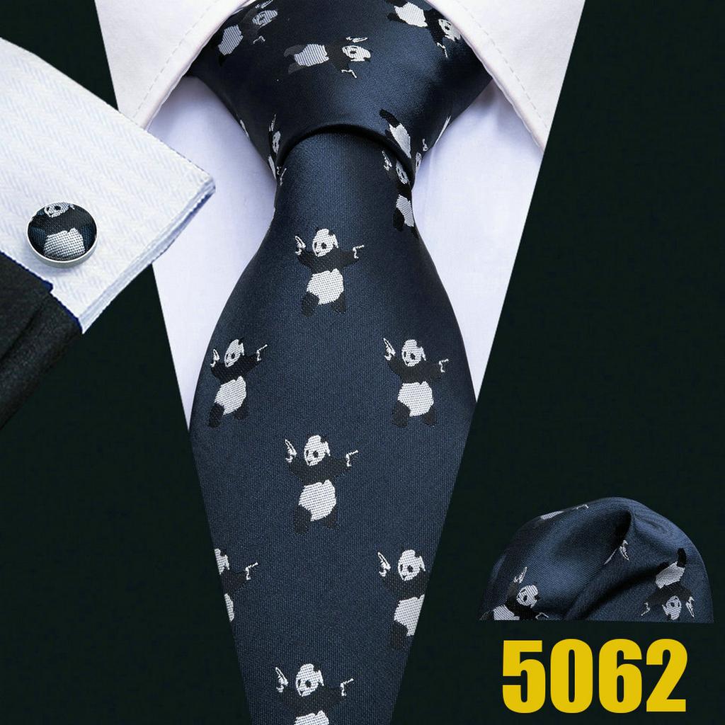 Barry.Wang Fun Animal Ties for Men Novety Design Handkerchief Cufflink Casual Woven Necktie Set