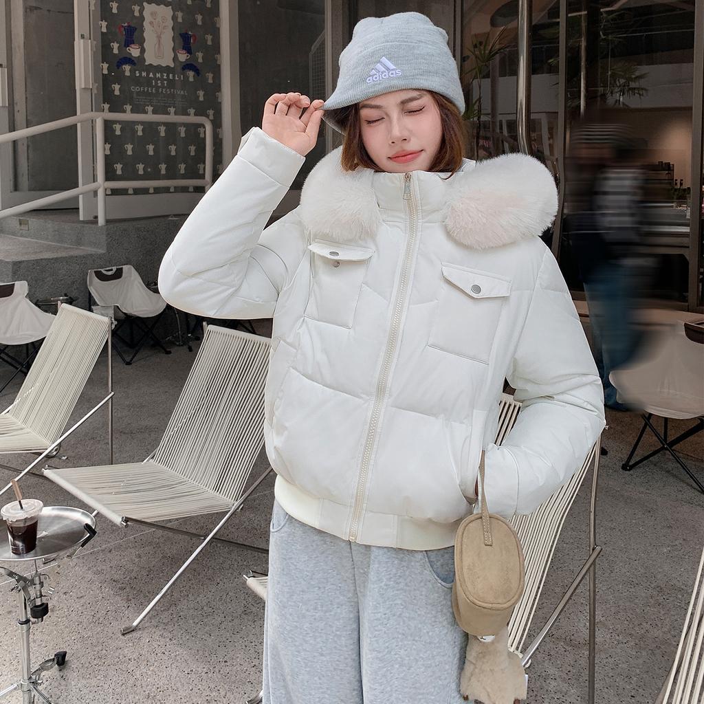 Thickened winter cotton-padded clothes women's short design sense hooded annual fashion cotton-padded jacket new big fur collar