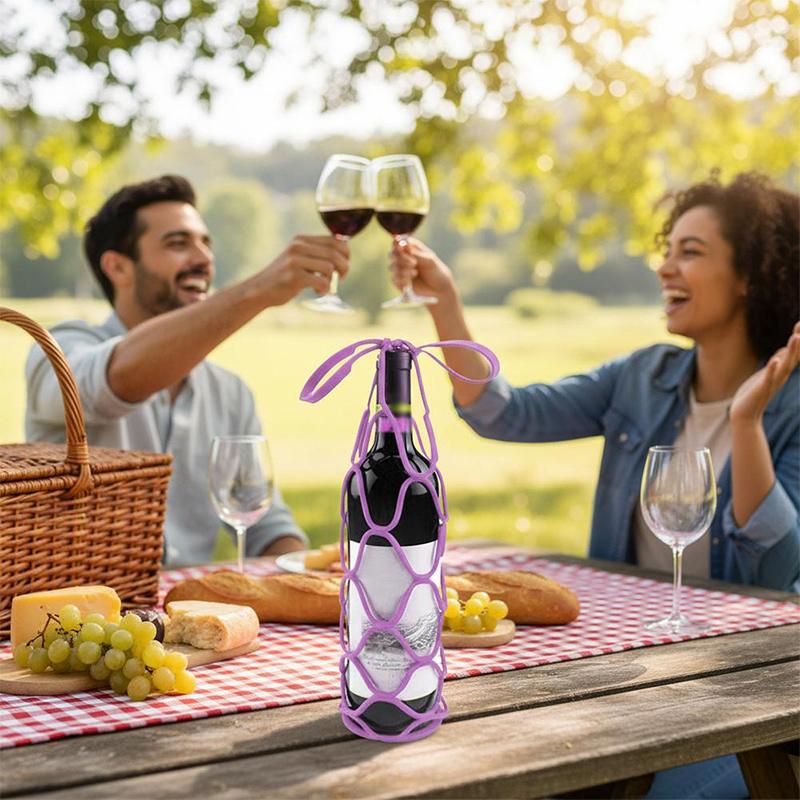 Folding Silicone Portable Red Wine Carrying Mesh Bag Breathable Mesh Storage Bag Hanging Storage Heat-Resistant Placemat