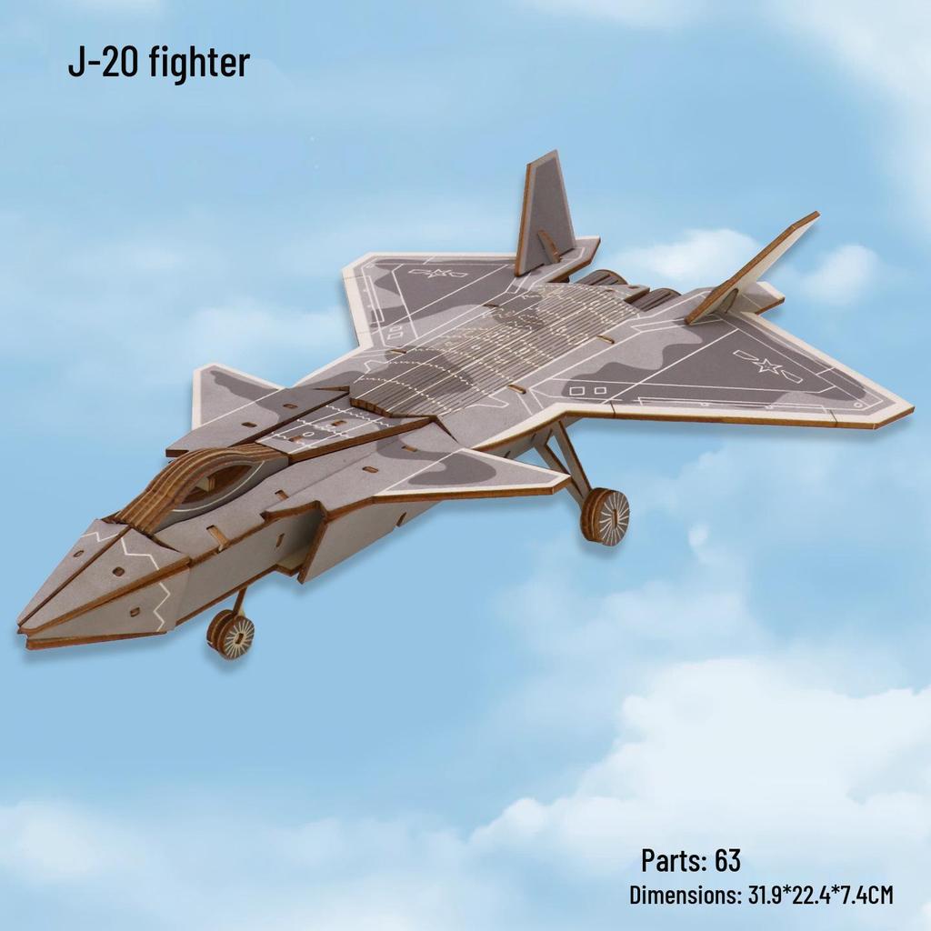 Wooden 3D DIY Military Fighter Plane Puzzle for Kids