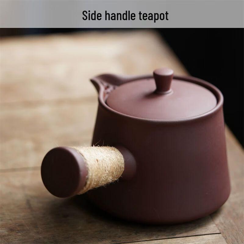 Yixing Purple Clay Rattan Handle Teapot