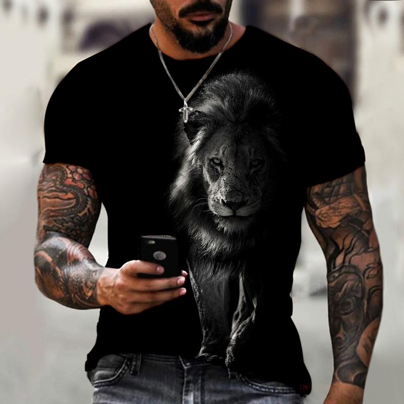 2021 Summer Men Tee 3D Printing Hot Cartoon Animal Lion Pattern T-shirt Casual Street Trend Short-Sleeved Loose Oversized Top