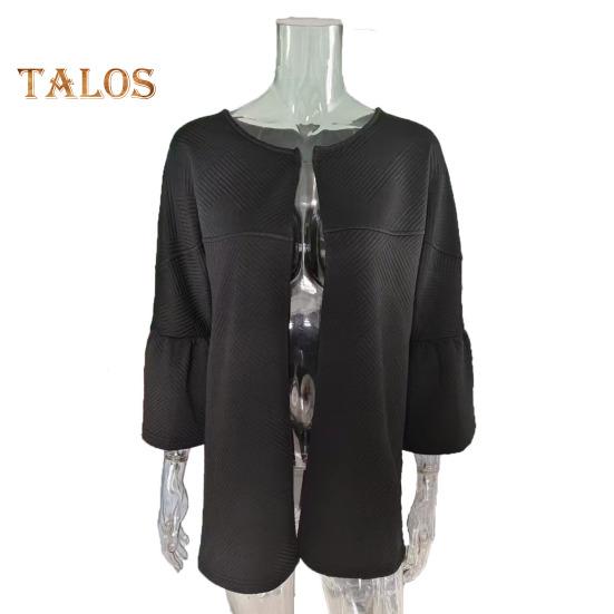 Winterjacke für Damen, Rundhalsausschnitt, dickes Fleece, offene Maschen, Strickjacke, Dreiviertel-Hornärmel, warmer, wärmespeichernder Outdoor-Mantel