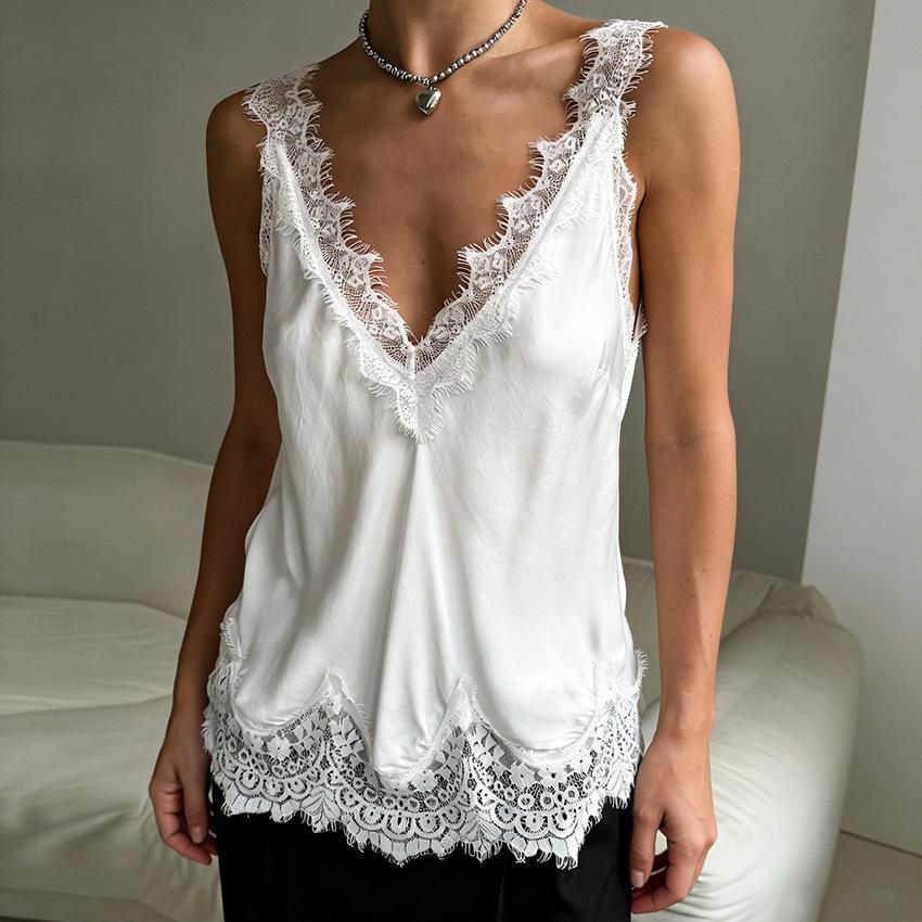 New European And American Spring/Summer Lace Trim Sleeveless T-Shirt Fashionable Sexy Elegant Top For Women S