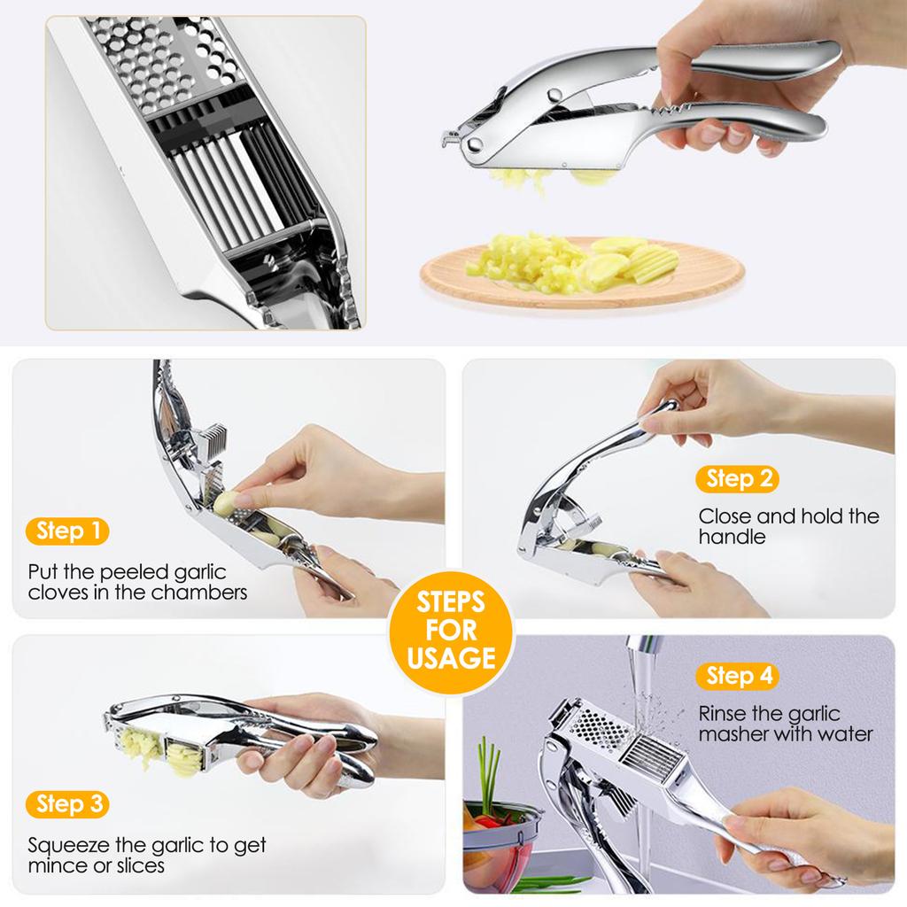 2 In 1 Garlic Crusher Slicer Stainless Steel Garlic Masher Squeezer Manual Press Multifunction Grinding Tool Kitchen Accessories