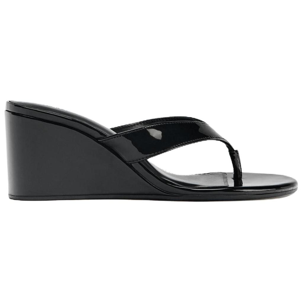 Zara Slip-On Open-Toe Patent Wedge Heels Flip-Flops Women Footwear Black 3349510800