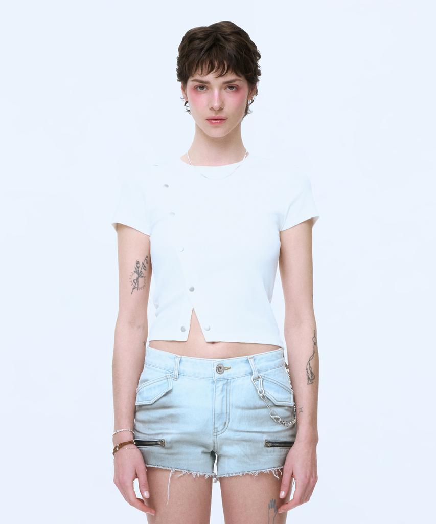 INSTANTFUNK Snap Button T-Shirt - White