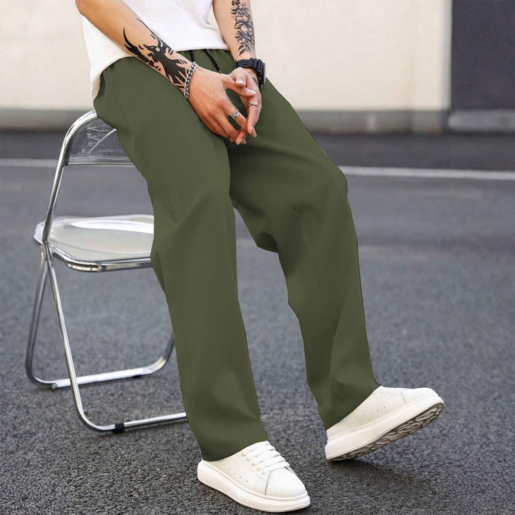 Men's Casual Elastic Waistband Drawstring Breathable Color Pants