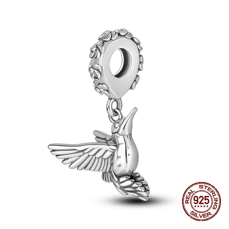 Spring New Copper Feather Flowers Parrot Bird Charm Bead Fits 3Mm Genuine Bracelet Beautiful DoItYourself Jewellery Gifts