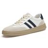 Men's Plus Size Quality Cowhide Skate Shoes, European Color Block Trendy White Casual Sports Sneakers