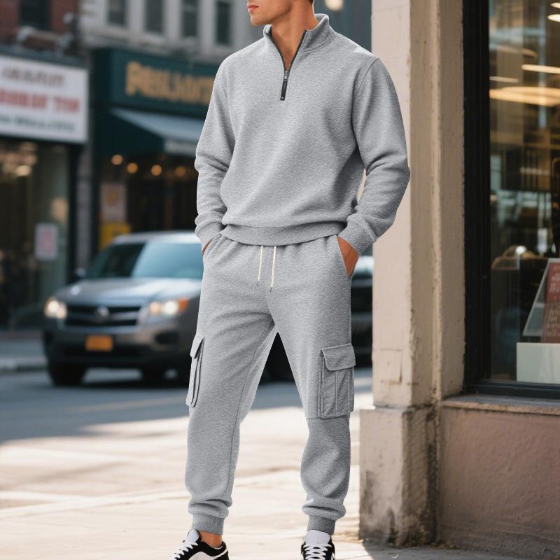 Set di pantaloni da lavoro casual da uomo Autunno/Inverno, stile vintage, foderati in pile, termici, con cerniera