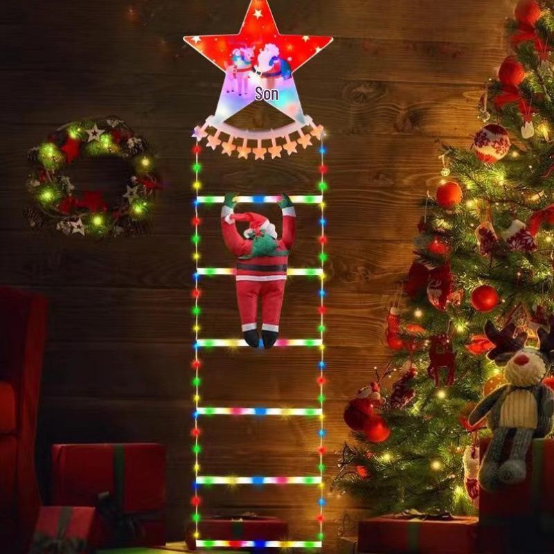 Christmas LED Santa Climbing Stair Lights with Wall Decorations