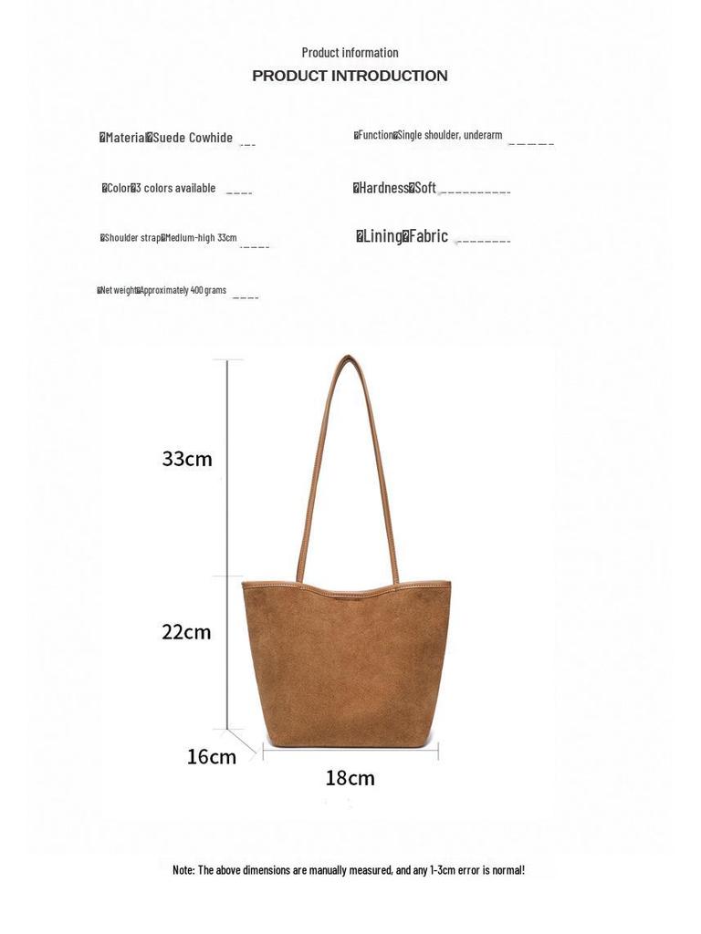 2025 Autumn/Winter Women's Genuine Leather Suede Tote - Large Capacity Bucket Bag