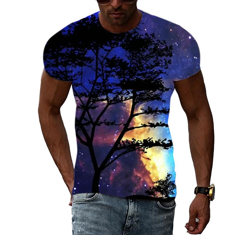 Summer Night Scene graphic t shirts Men Fashion Trend Creative Pattern T-shirt Hip Hop harajuku Handsome 3D Print t-shirts Tops