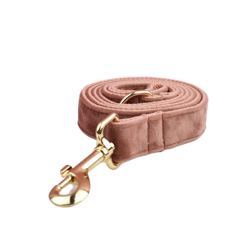 Pink Of Meat Velvet Dog Collar And Leash Set For Dogs Custom Engraved Nameplate Pet Supplies Dog Leash Velvet22