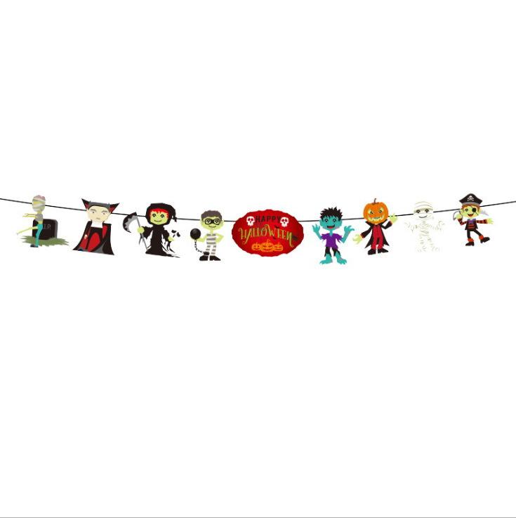 Halloween Ghost Festival Theme Decoration Flag Bar Shopping Mall Layout Cartoon Banner Latte Flower String