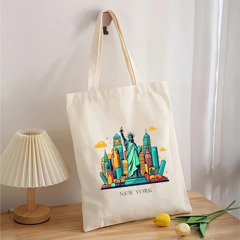 York Printed Women Shoulder Bags Reusable Casual Girl Handbags Gift Canvas Lady Tote Handbag Large Capacity Shopping Bag