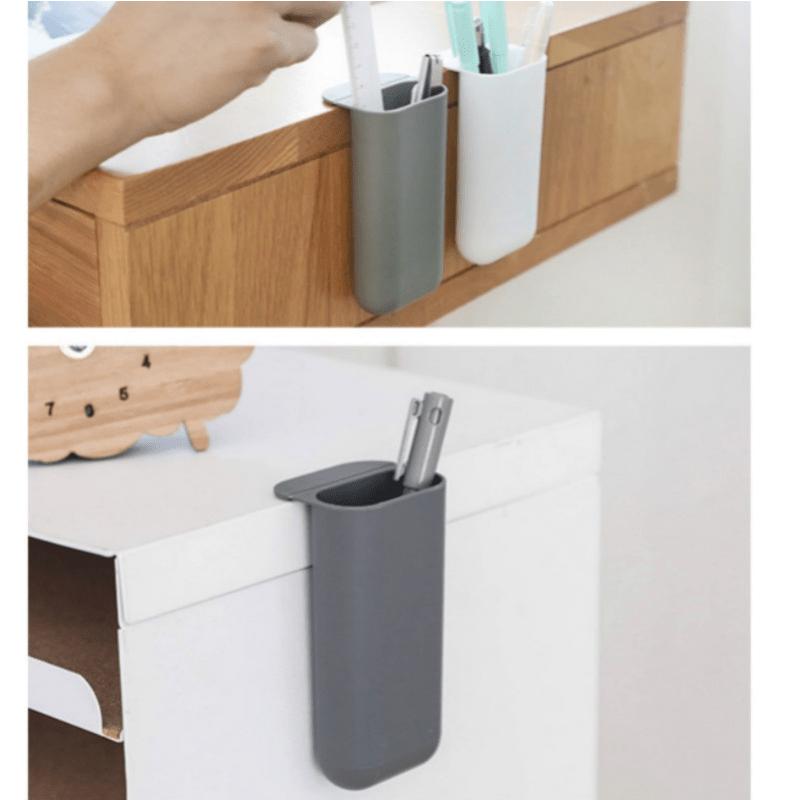 1pc Stick On Desktop Stationery Desk Organizer Brush Pot Plastic Pen Holder Pencil Box Office Makeup Storage