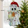 1pc Christmas Ghost Hanging Ornament Cute Ghost with Santa Hat Decortive Acrylic Suncatcher Art Pendants for Xmas Tree & Home Window