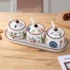 4 Piece Ceramic Spices Container Set Includes Decorative Tray Durable Kitchens Organizers for Spices Condiments