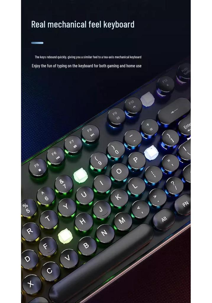 Retro Punk Mechanical Keyboard and Silent Wired Mouse Set for Desktop