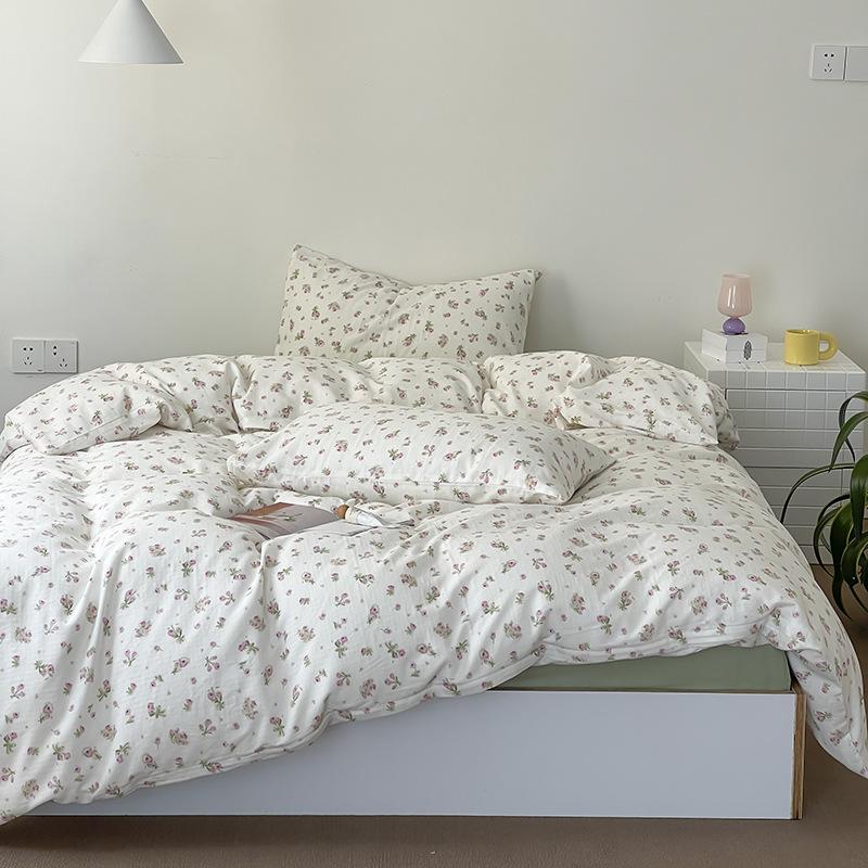 Ensemble de quatre pièces en pur coton à double fil de qualité maternelle et infantile de catégorie A, ensemble de quatre pièces en coton de style crème, drap de lit et housse de couette