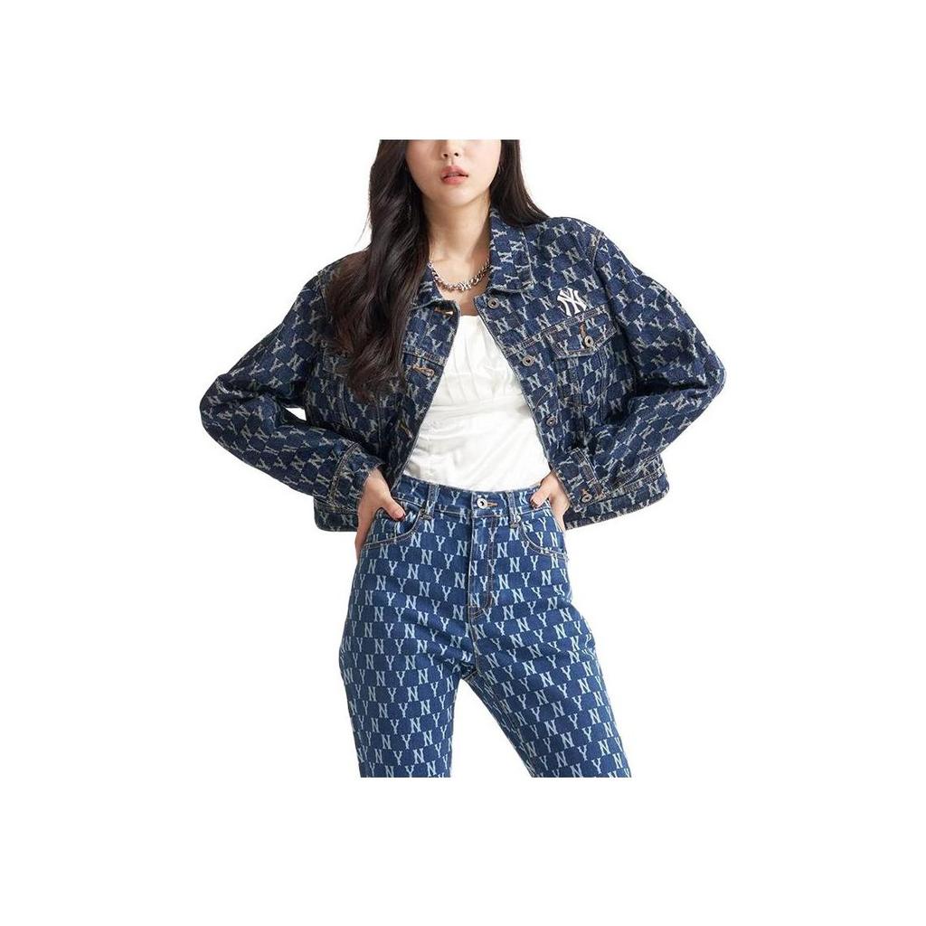 New MLB Mlb Old Flower Denim Jacket Women's Blue 3FDKM0321-1