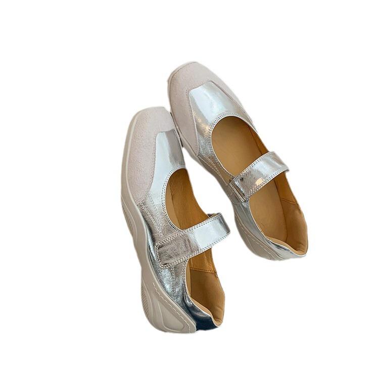 Spot Lightning Hair~ Inside and Outside Full Leather Casual Mary Jane Shoes 2025 Spring First Layer Cowhide Velcro Sports Shoes