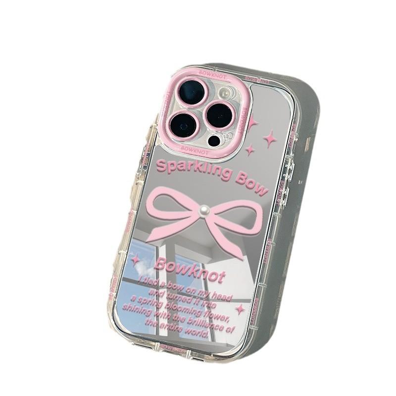 Pink Bow for IPhone16promax Phone Case for Apple 14 Cream Case 12/11 Mirror 15plus