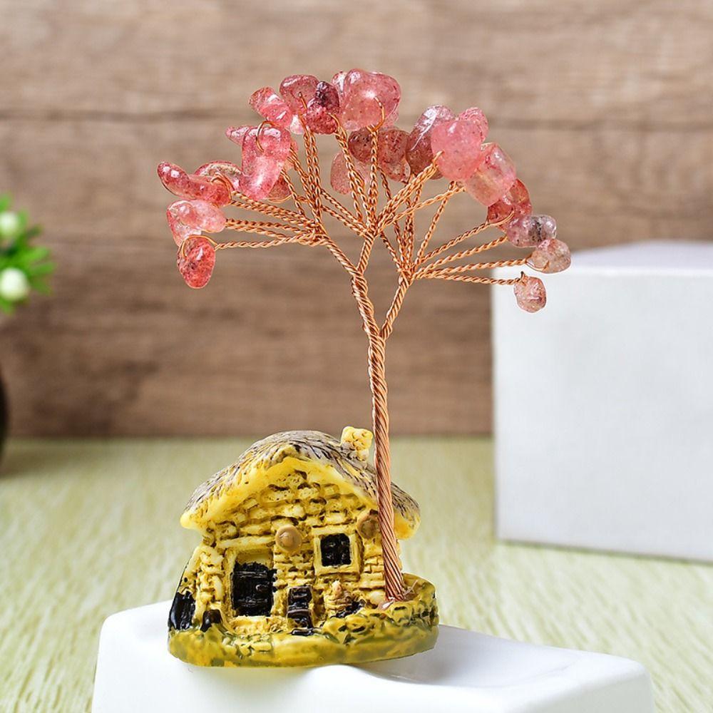 Copper Wire Fortune Tree Figurine Multicolor Lucky Tree Ornament Natural Crystal Tree  Home Decor
