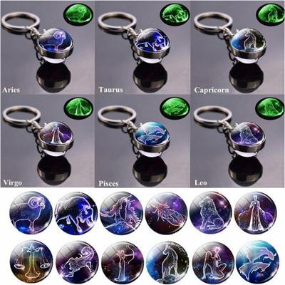 Llavero luminoso que brilla en la oscuridad, 12 signos del zodiaco, bola esférica, llaveros de cristal, constelación de Escorpio, Leo, Géminis, regalo de cumpleaños