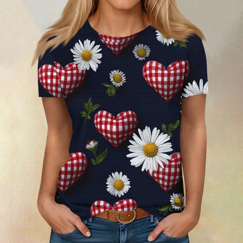 Women's Casual Fashion Valentine's Day Printed Short-Sleeve Top/T-Shirt