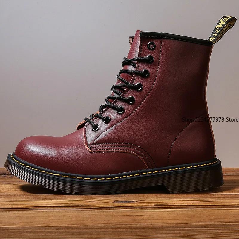 Fashion Genuine Leather Men Classic Six Hole Boots Fashion British Style Riding Short Ankle Boots Outdoor Boots Size 35-48 Women's Boot
