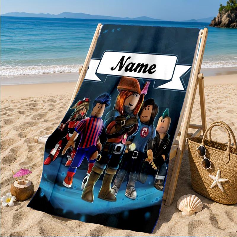 Custom Name Ro-blox Adventure Quests Beach Towel Microfiber Beach Towel, Lightweight and Quick-Dry, for Summer Travel, Swimming Pool Gift