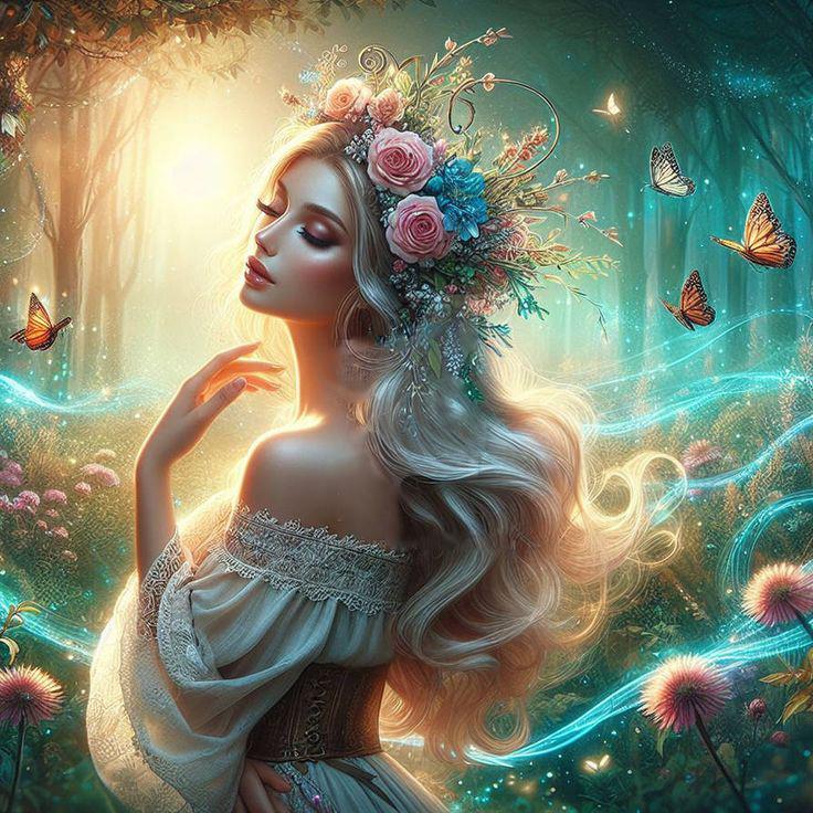 Elf and Flowers Diamond Painting 5d Full Square Round Diamond Embroidery Woman Landscape Mosaic Cross Stitch Kits Home Decor J4011