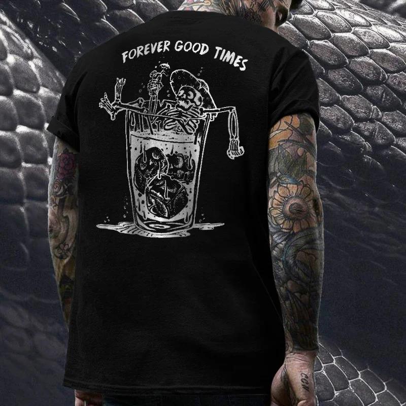 Funn Skull Drinking Beer Graphic Tshirt Men Dark Punk Skull Top Street Rock Hip-Hop Shirt Unisex XS-4XL Tee Roupas Masculinas