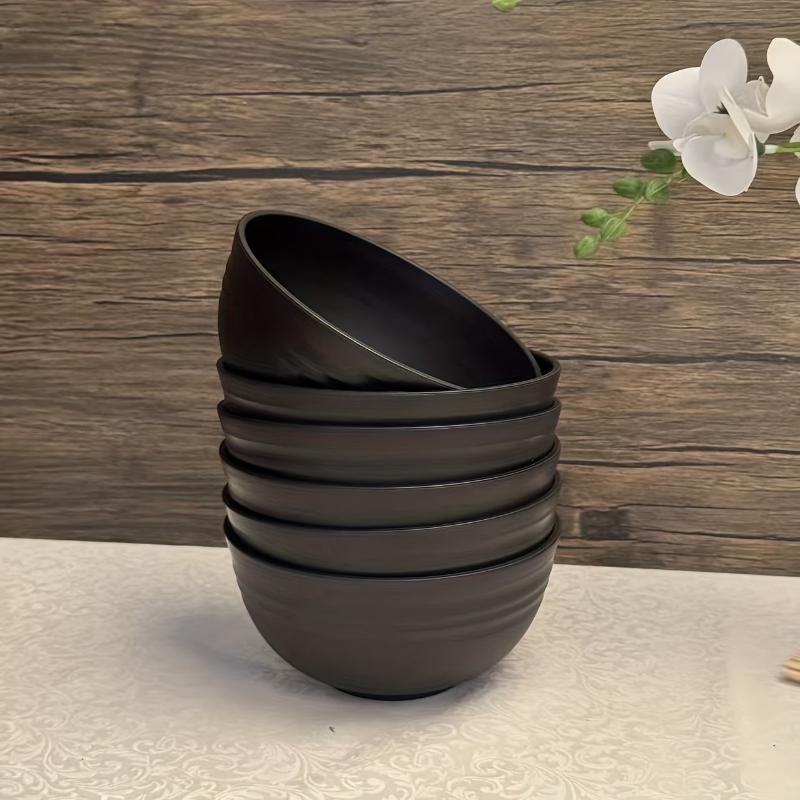 4/6/8Pcs Black Unbreakable Plastic Bowls Fruit Salad Bowl Microwave Dishwasher Safe Home Kitchen Daily Use